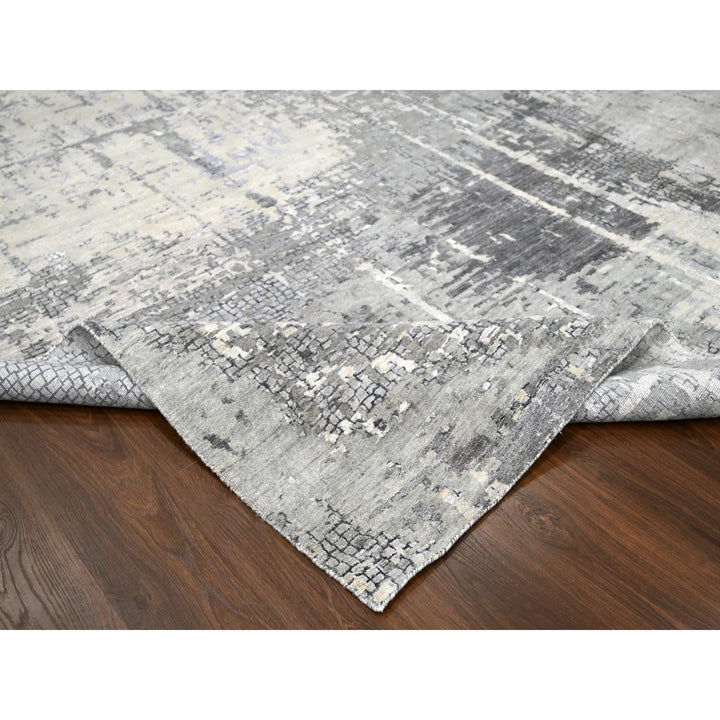 11'10" x 11'11" New Hand Knotted Grey Wool & Silk Square Oriental Rug - MOA10284753