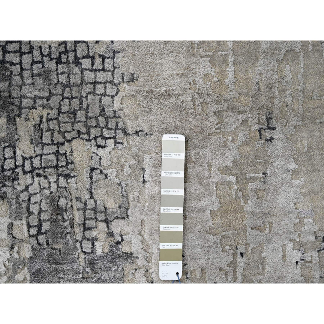 11'10" x 11'11" New Hand Knotted Grey Wool & Silk Square Oriental Rug - MOA10284753