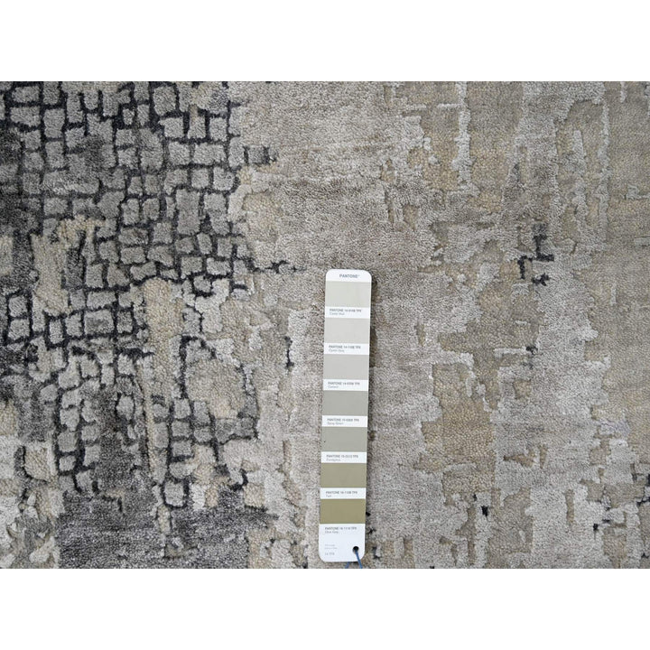 11'10" x 11'11" New Hand Knotted Grey Wool & Silk Square Oriental Rug - MOA10284753