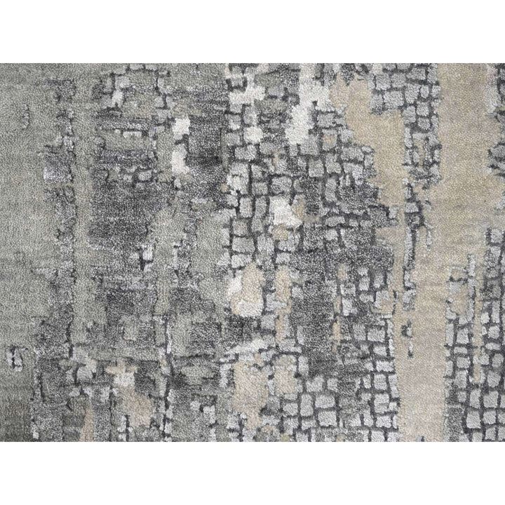 11'10" x 11'11" New Hand Knotted Grey Wool & Silk Square Oriental Rug - MOA10284753