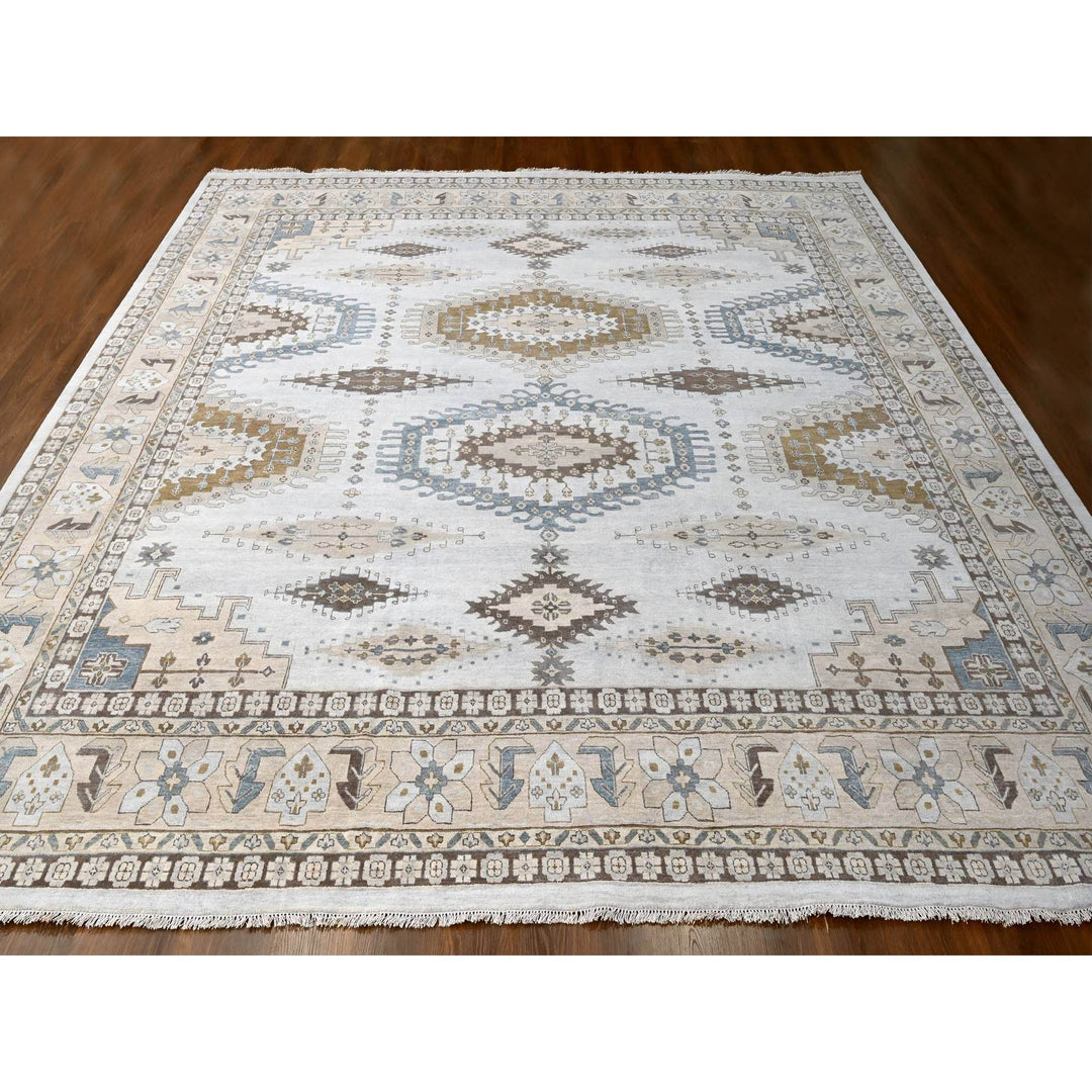 13'7" x 13'10" New Hand Knotted Grey Wool Square Oriental Rug - MOA10284860