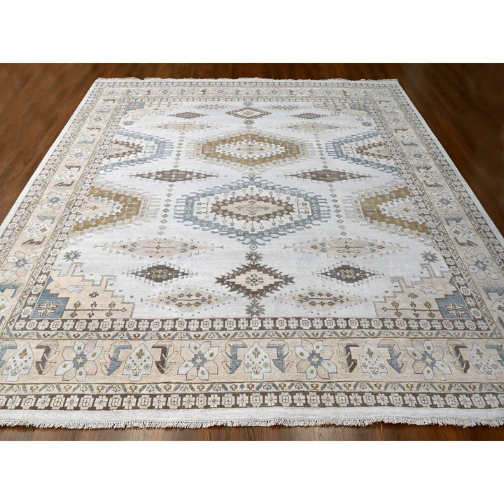 13'7" x 13'10" New Hand Knotted Grey Wool Square Oriental Rug - MOA10284860