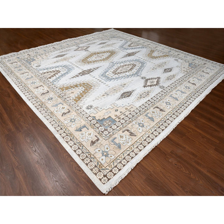 13'7" x 13'10" New Hand Knotted Grey Wool Square Oriental Rug - MOA10284860
