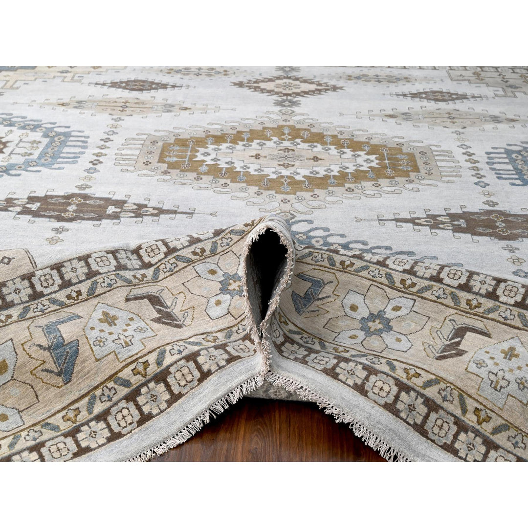 13'7" x 13'10" New Hand Knotted Grey Wool Square Oriental Rug - MOA10284860