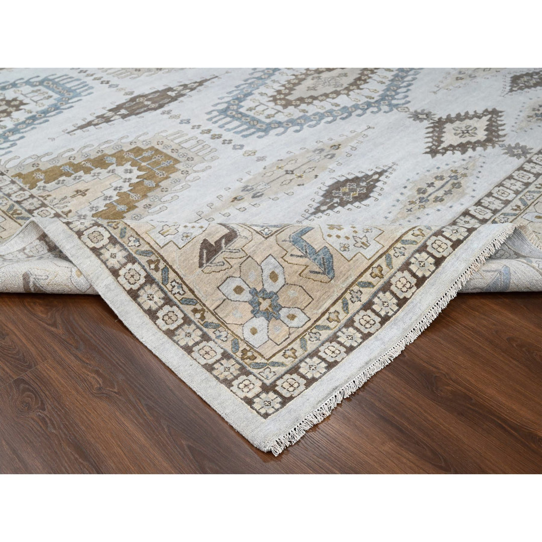 13'7" x 13'10" New Hand Knotted Grey Wool Square Oriental Rug - MOA10284860