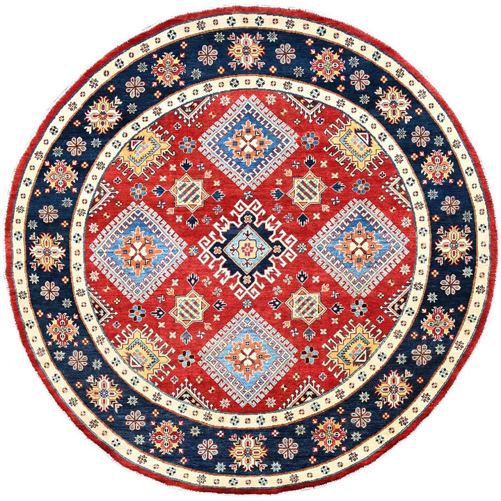 7'10" x 7'9" New Hand Knotted Red Wool Round Oriental Rug - MOA10285417