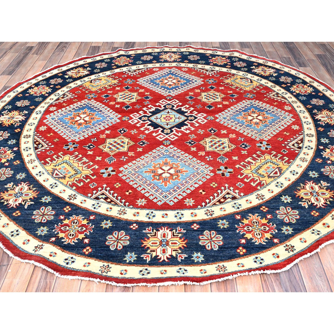 7'10" x 7'9" New Hand Knotted Red Wool Round Oriental Rug - MOA10285417