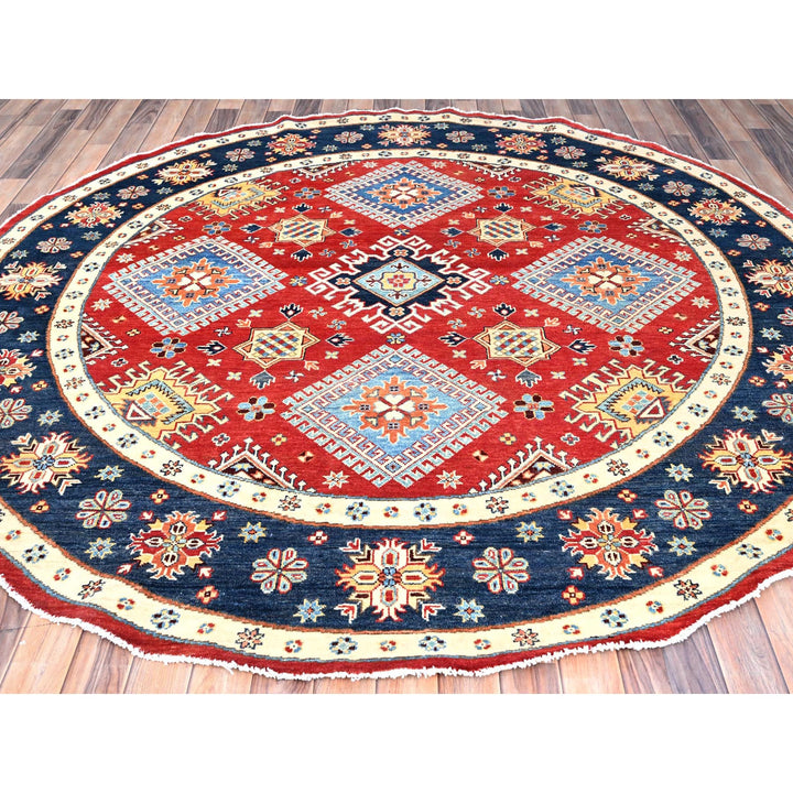 7'10" x 7'9" New Hand Knotted Red Wool Round Oriental Rug - MOA10285417