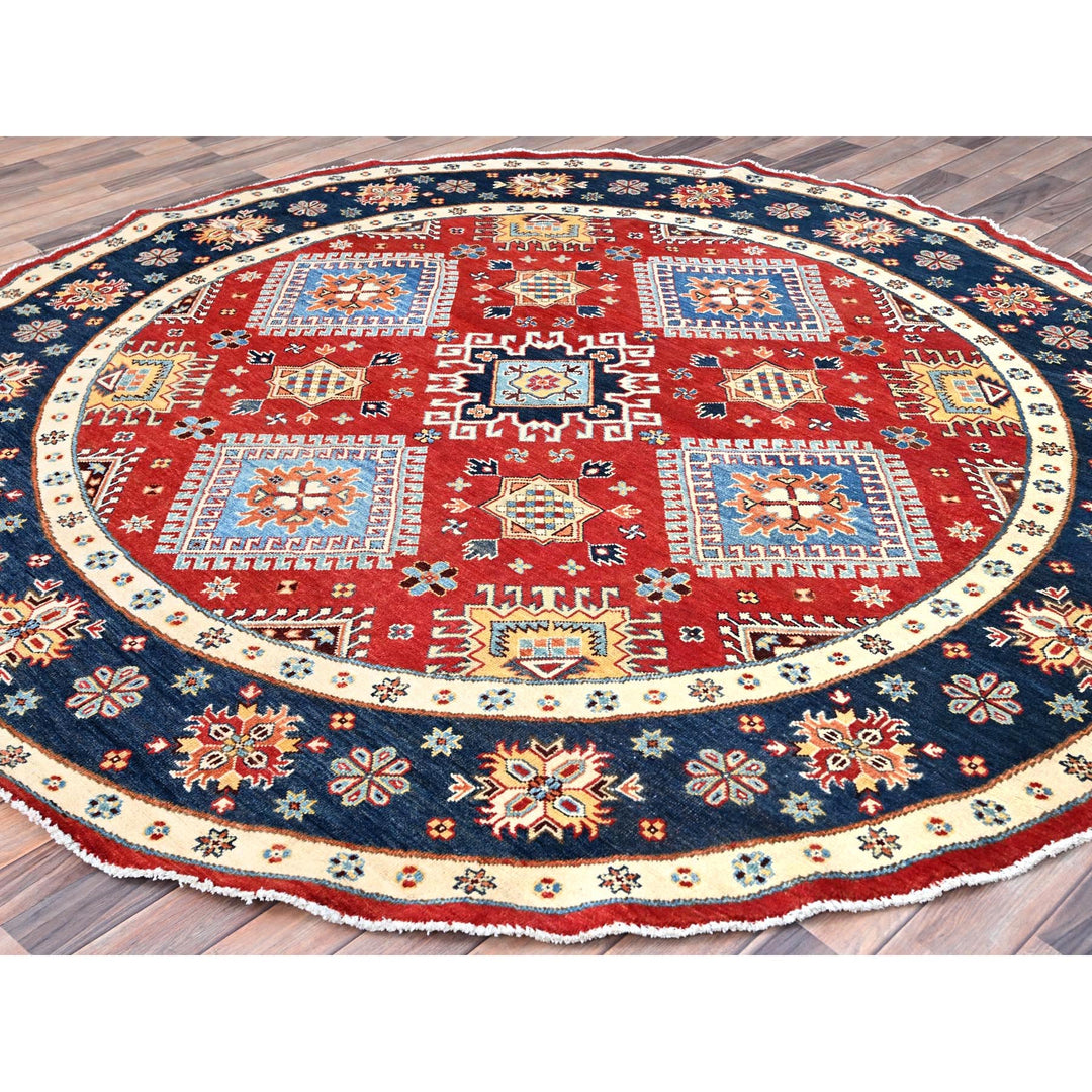 7'10" x 7'9" New Hand Knotted Red Wool Round Oriental Rug - MOA10285417