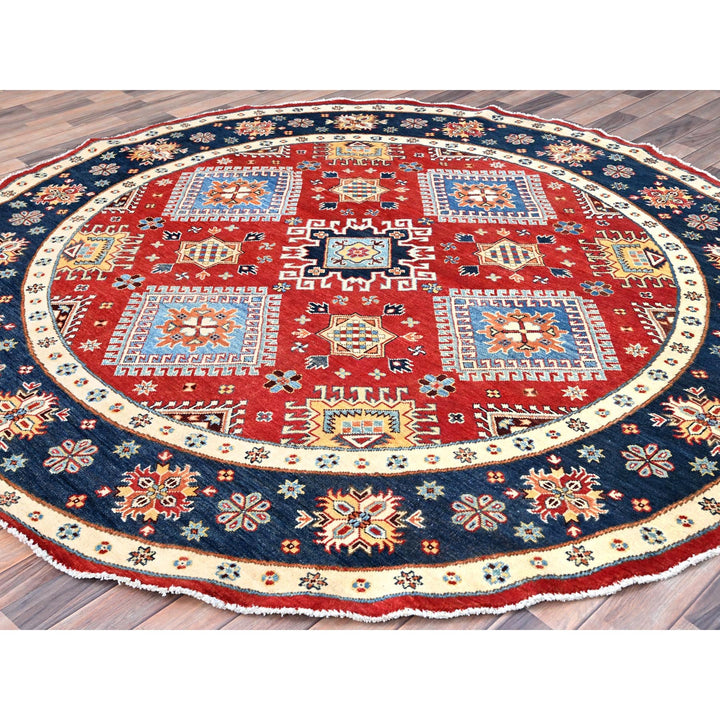 7'10" x 7'9" New Hand Knotted Red Wool Round Oriental Rug - MOA10285417