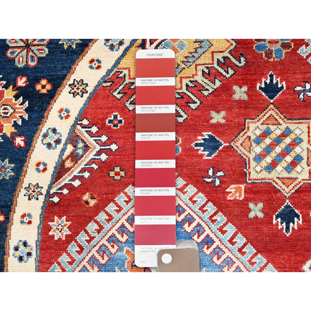 7'10" x 7'9" New Hand Knotted Red Wool Round Oriental Rug - MOA10285417