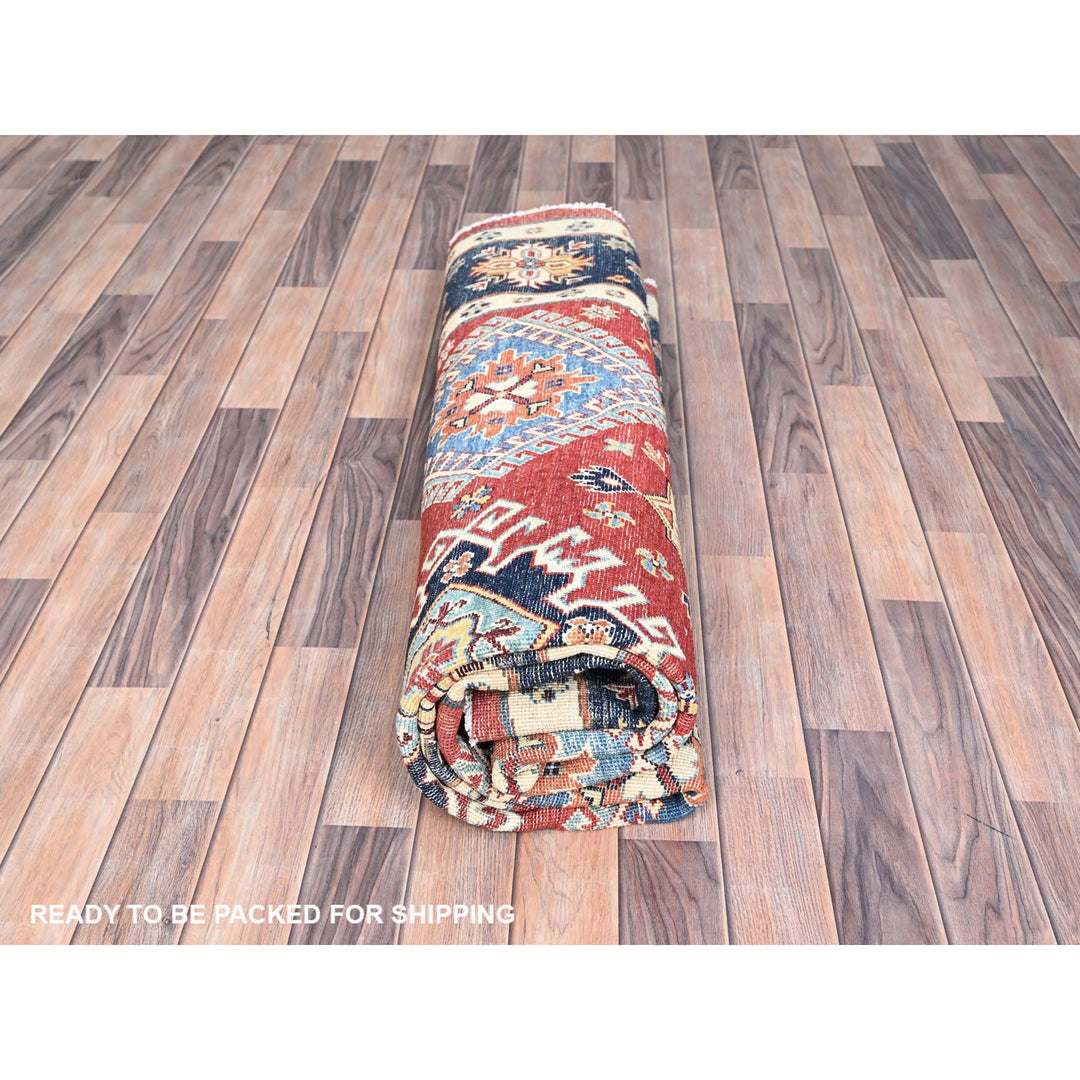 7'10" x 7'9" New Hand Knotted Red Wool Round Oriental Rug - MOA10285417