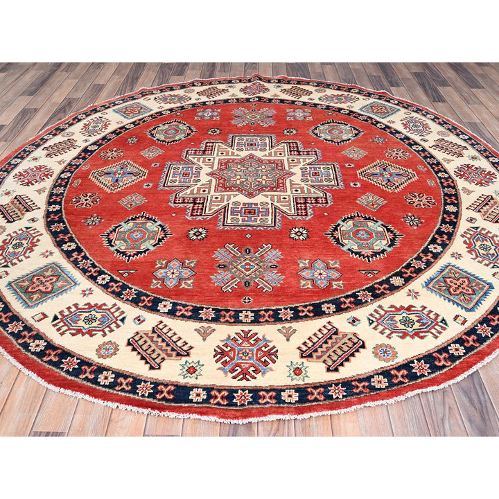 8'0" x 7'9" New Hand Knotted Red Wool Round Oriental Rug - MOA10285420