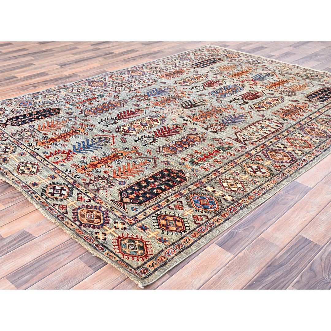 6'0" x 8'6" New Hand Knotted Grey Wool Rectangle Oriental Rug - MOA10285781