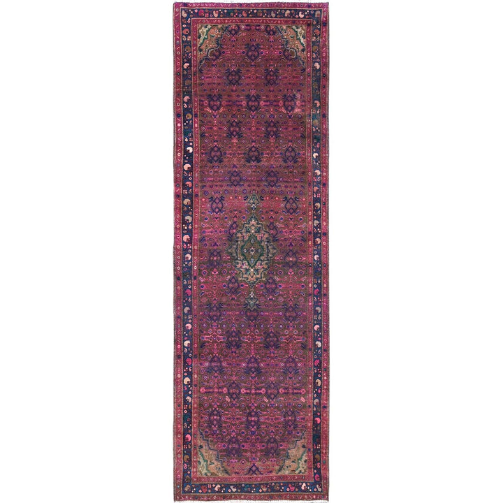 3'4" x 10'8" New Hand Knotted Purple Wool Runner Oriental Rug - MOA10286015