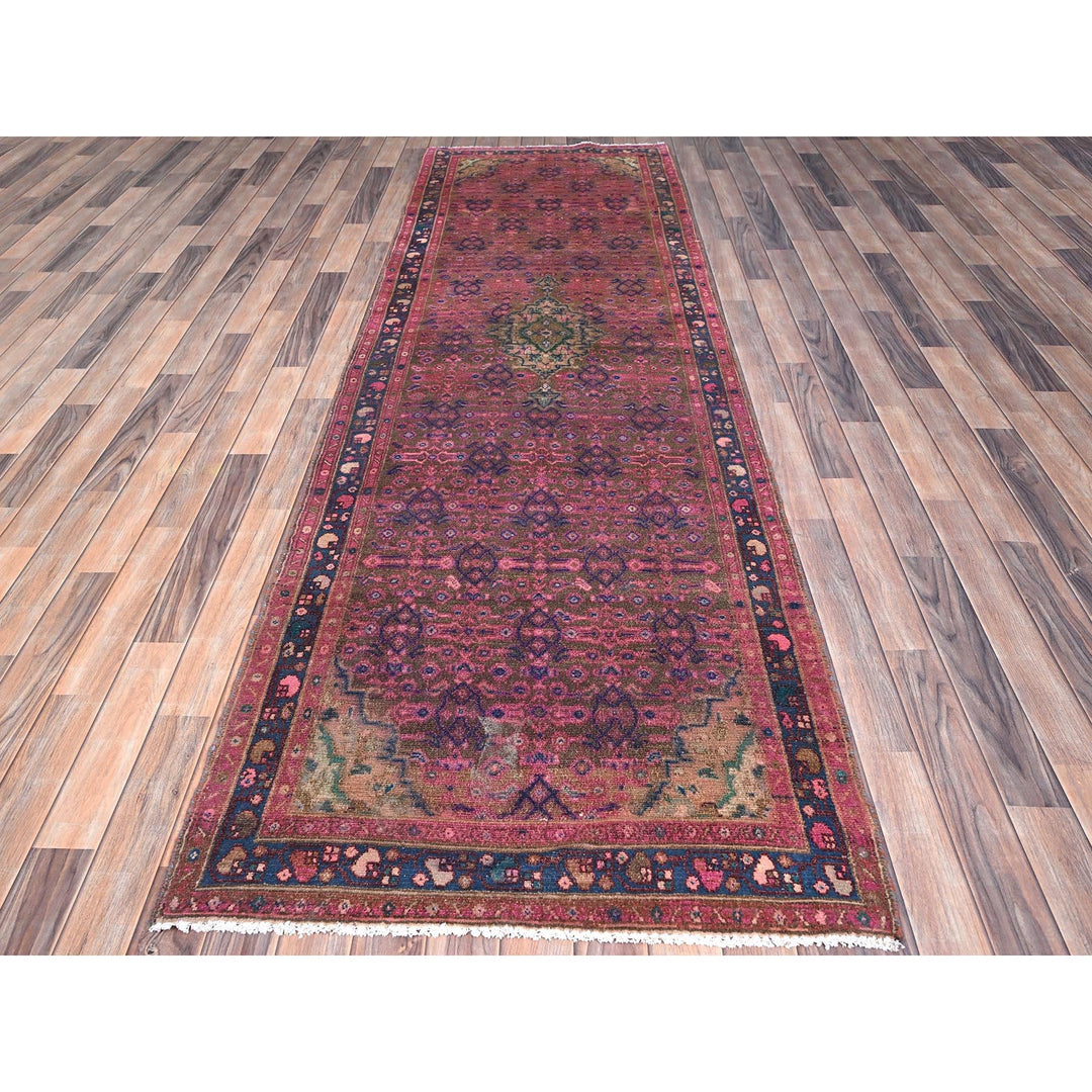 3'4" x 10'8" New Hand Knotted Purple Wool Runner Oriental Rug - MOA10286015
