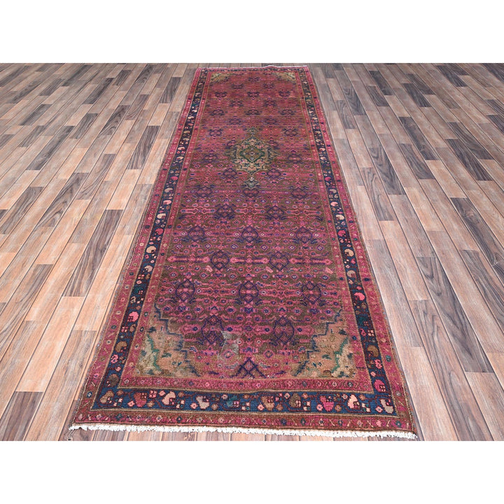 3'4" x 10'8" New Hand Knotted Purple Wool Runner Oriental Rug - MOA10286015