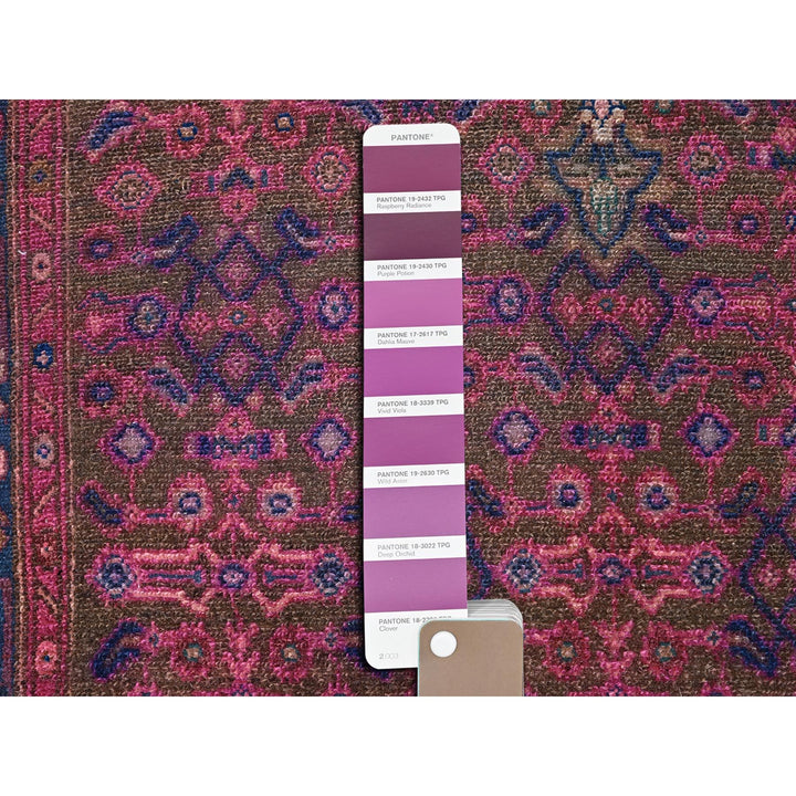 3'4" x 10'8" New Hand Knotted Purple Wool Runner Oriental Rug - MOA10286015