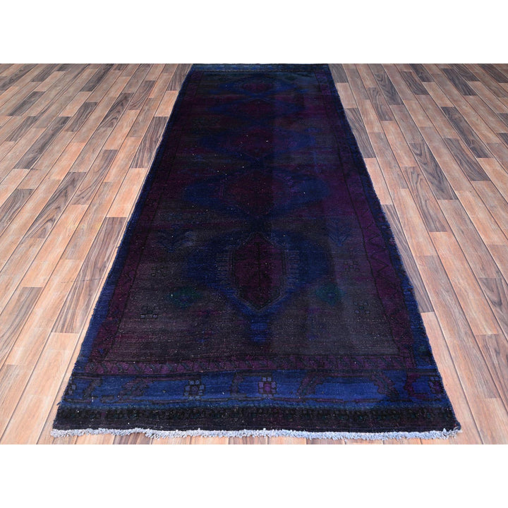 3'5" x 9'0" New Hand Knotted Purple Wool Runner Oriental Rug - MOA10286025