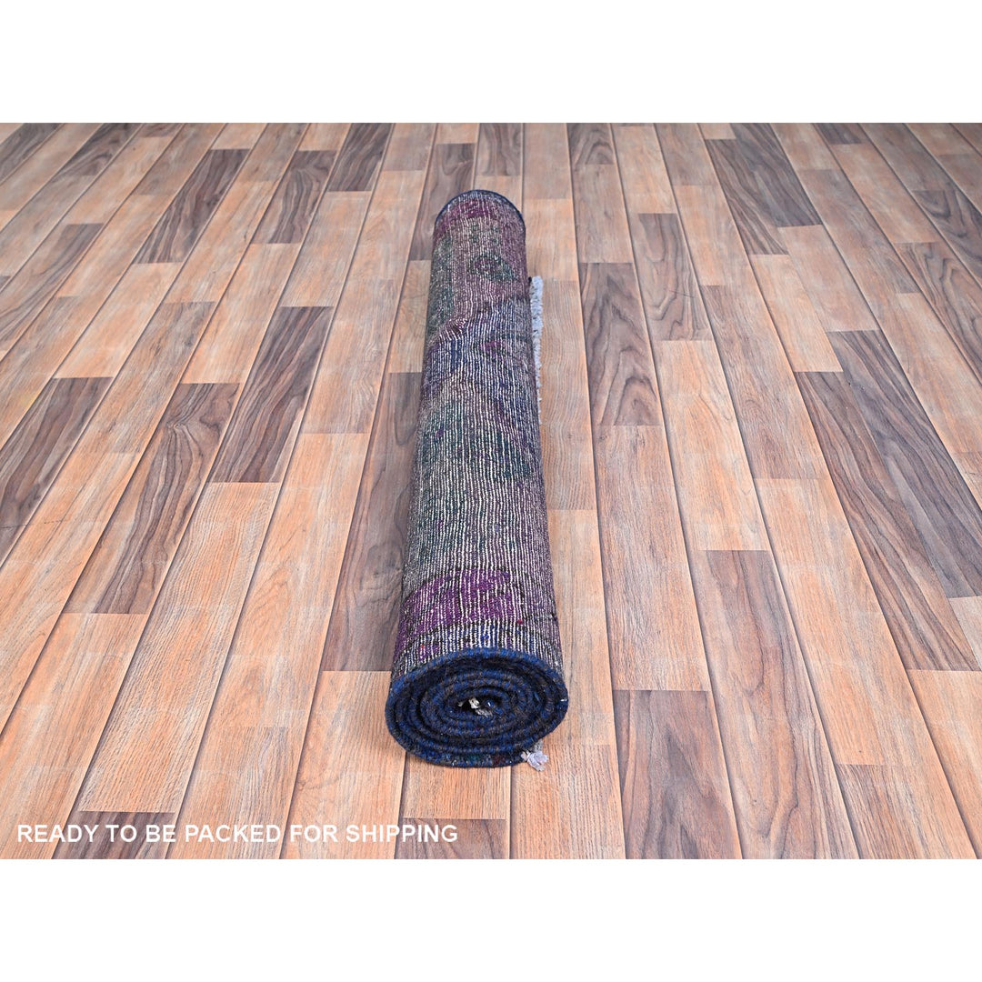 3'5" x 9'0" New Hand Knotted Purple Wool Runner Oriental Rug - MOA10286025