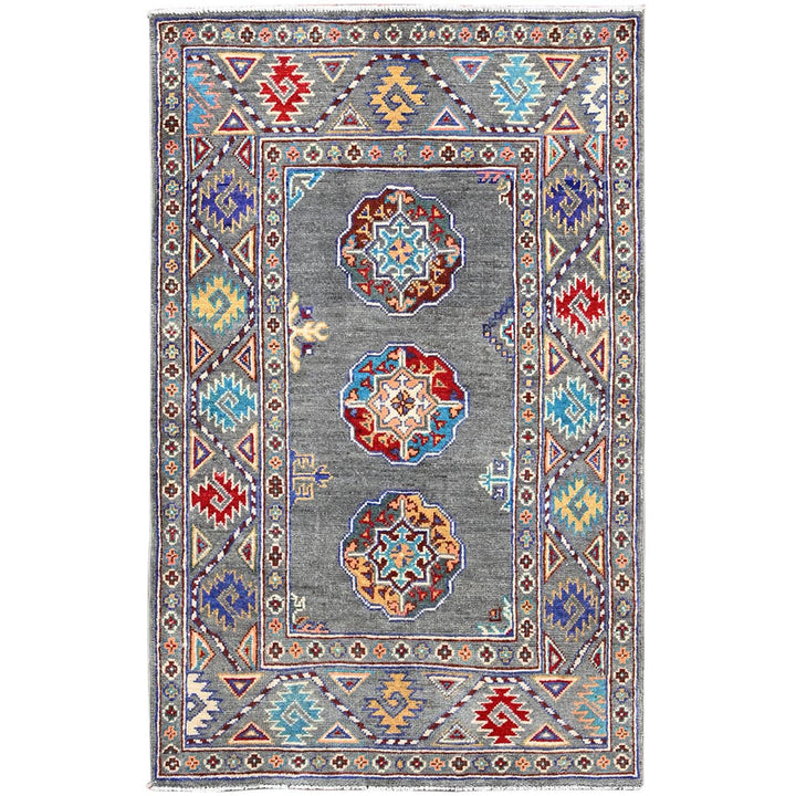 2'9" x 4'4" New Hand Knotted Grey Wool Rectangle Oriental Rug - MOA10286170