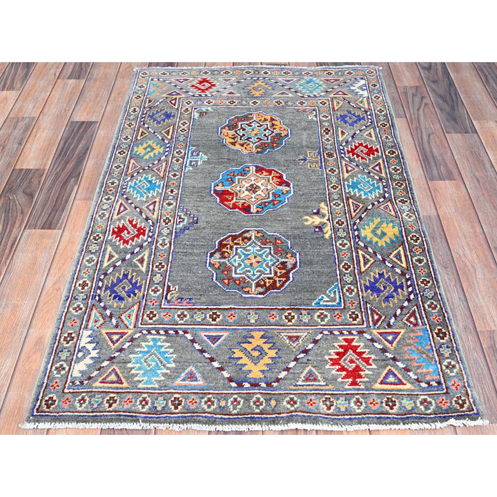 2'9" x 4'4" New Hand Knotted Grey Wool Rectangle Oriental Rug - MOA10286170