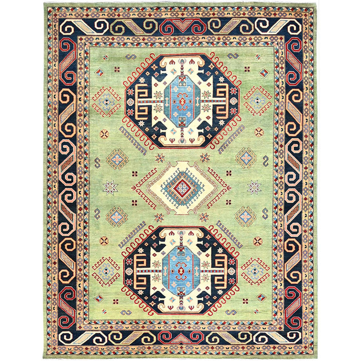 9'1" x 11'10" New Hand Knotted Green Wool Rectangle Oriental Rug - MOA10286211