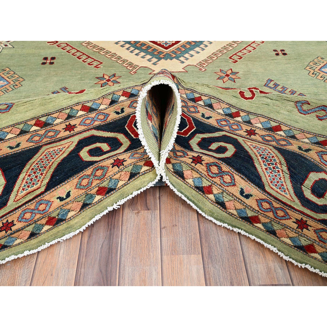 9'1" x 11'10" New Hand Knotted Green Wool Rectangle Oriental Rug - MOA10286211