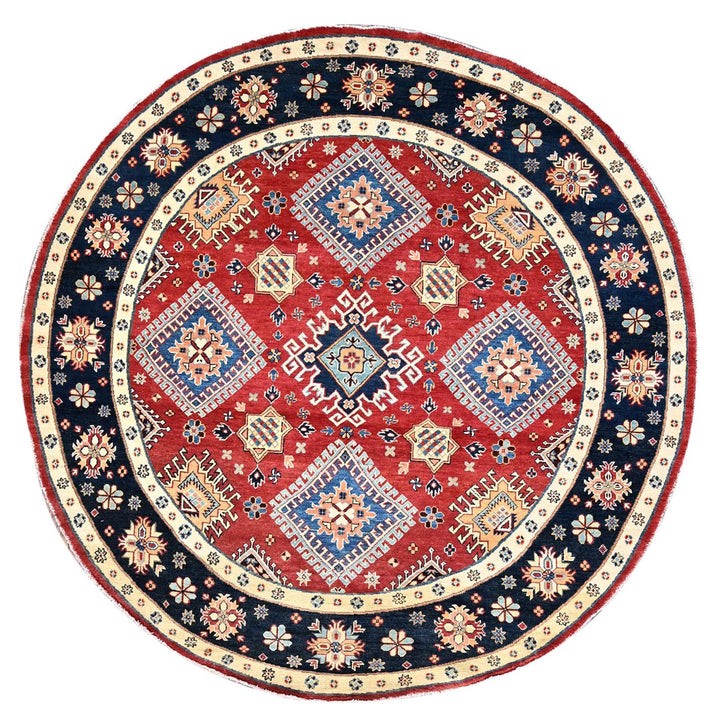 7'9" x 7'10" New Hand Knotted Red Wool Round Oriental Rug - MOA10286217