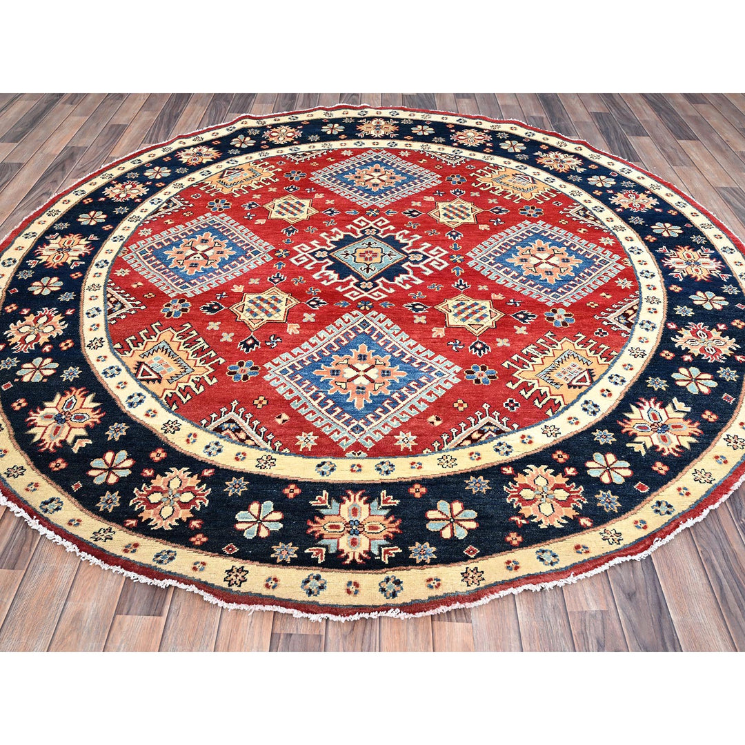 7'9" x 7'10" New Hand Knotted Red Wool Round Oriental Rug - MOA10286217