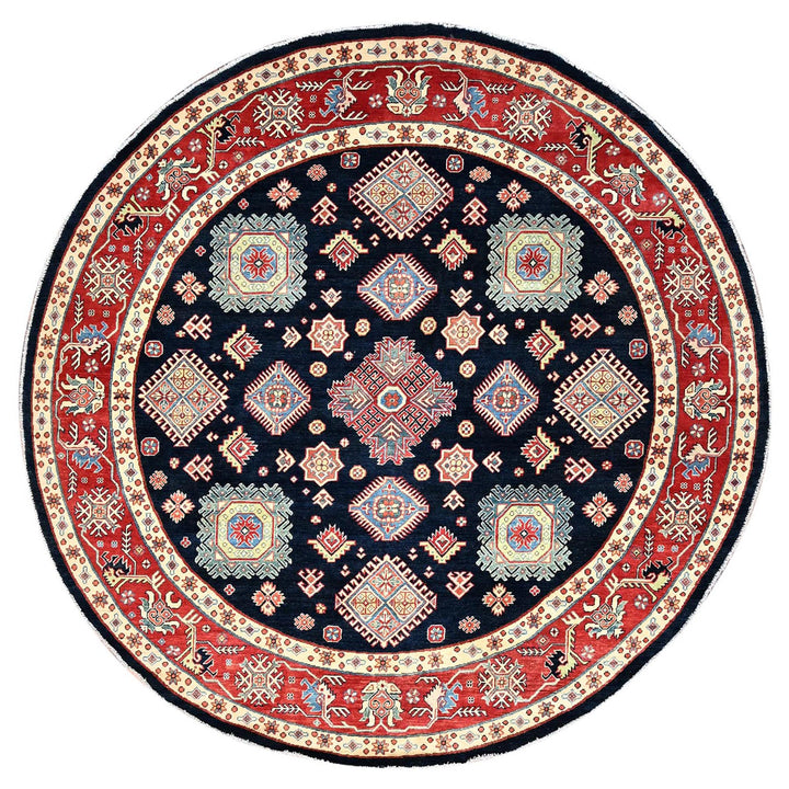 8'10" x 8'10" New Hand Knotted Blue Wool Round Oriental Rug - MOA10286218