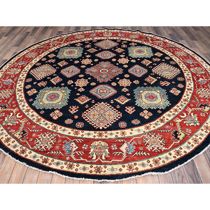 8'10" x 8'10" New Hand Knotted Blue Wool Round Oriental Rug - MOA10286218
