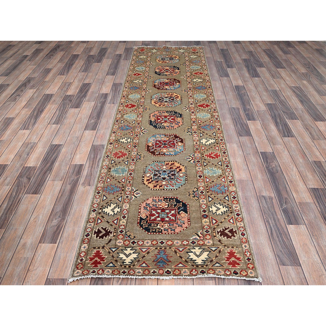 2'8" x 9'7" New Hand Knotted Grey Wool Runner Oriental Rug - MOA10286250