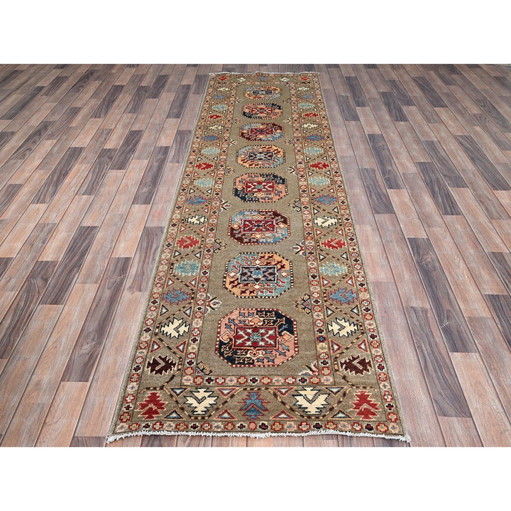 2'8" x 9'7" New Hand Knotted Grey Wool Runner Oriental Rug - MOA10286250