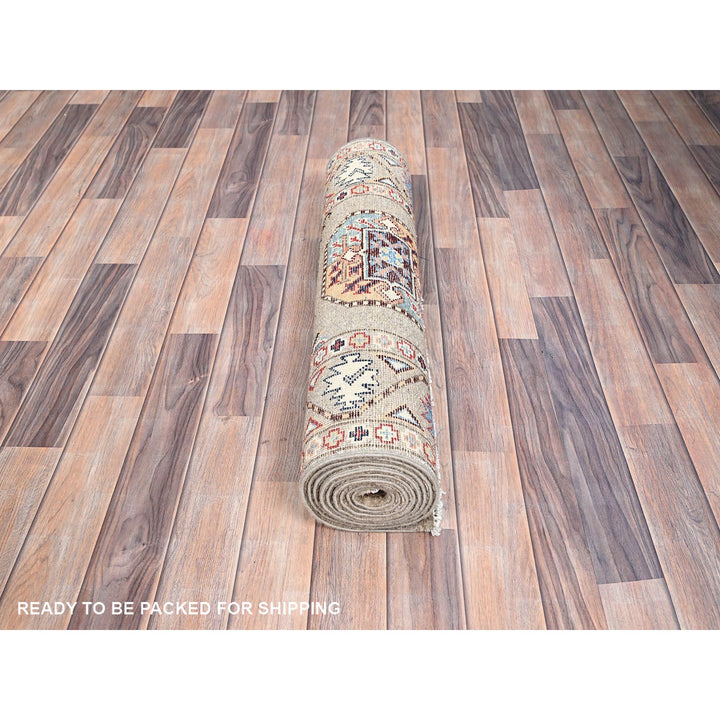 2'8" x 9'7" New Hand Knotted Grey Wool Runner Oriental Rug - MOA10286250