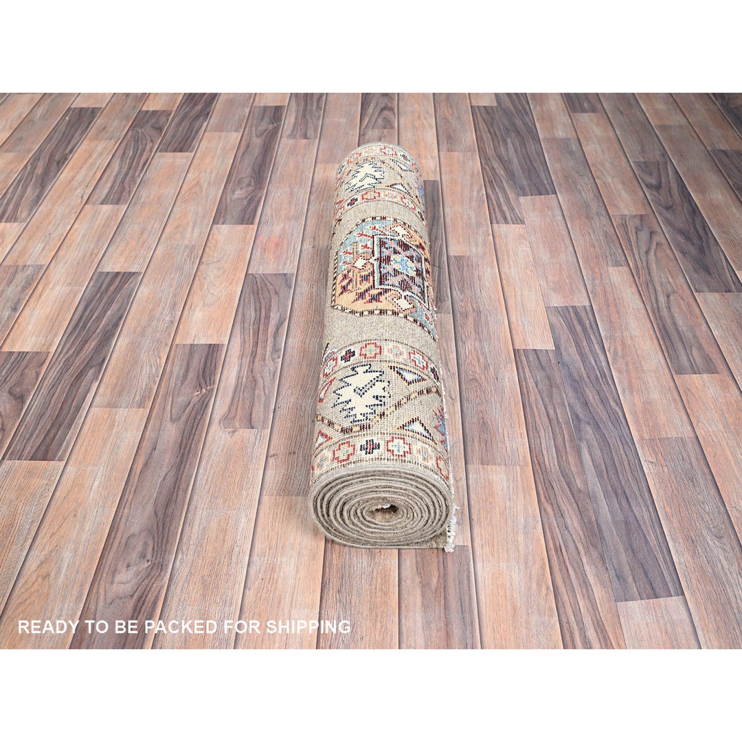 2'8" x 9'7" New Hand Knotted Grey Wool Runner Oriental Rug - MOA10286250