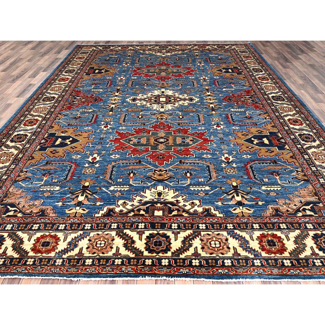 9'11" x 13'4" New Hand Knotted Blue Wool Rectangle Oriental Rug - MOA10286266