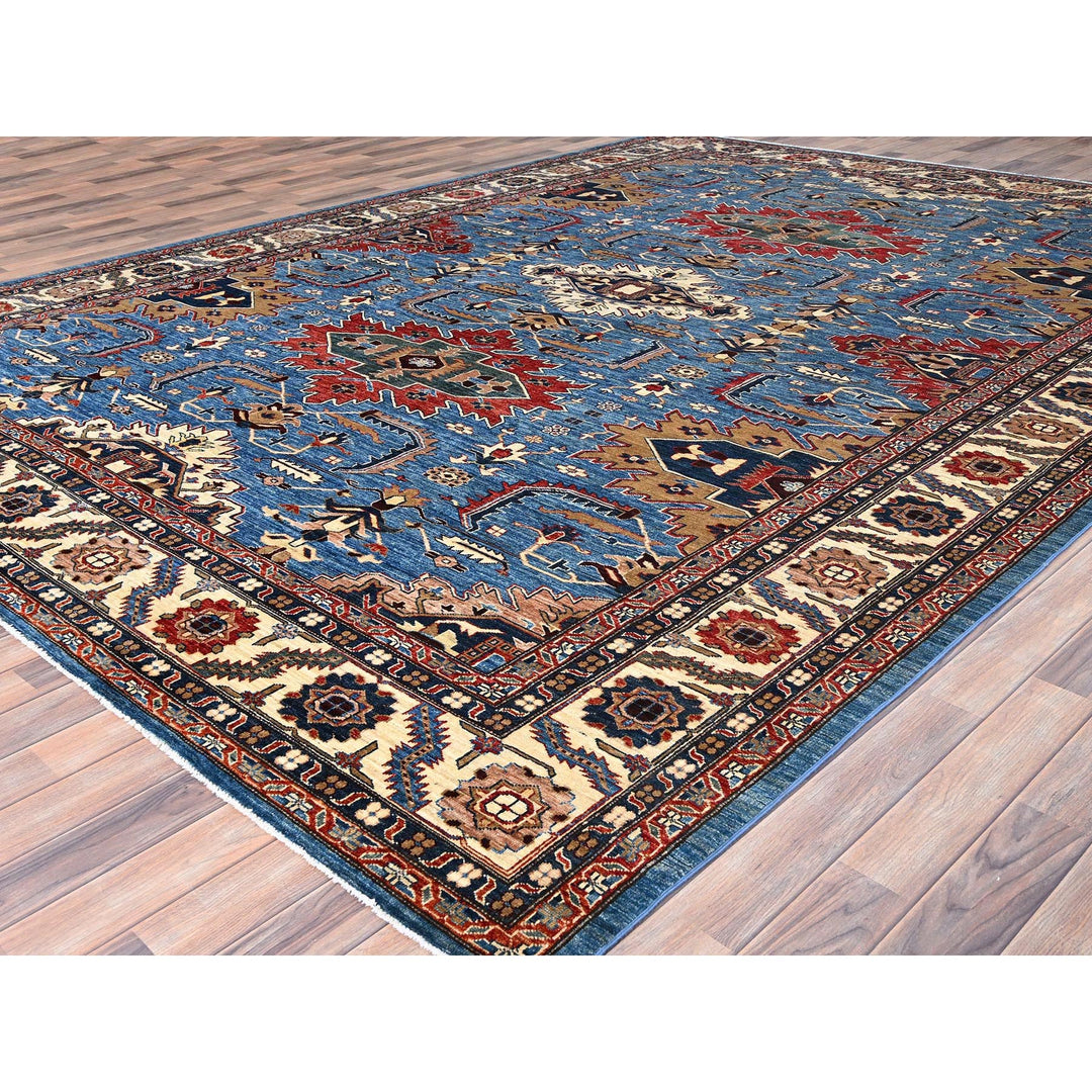 9'11" x 13'4" New Hand Knotted Blue Wool Rectangle Oriental Rug - MOA10286266
