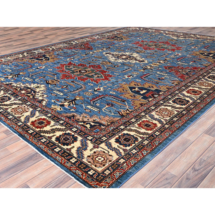 9'11" x 13'4" New Hand Knotted Blue Wool Rectangle Oriental Rug - MOA10286266