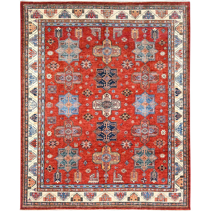 8'2" x 9'10" New Hand Knotted Red Wool Rectangle Oriental Rug - MOA10286273