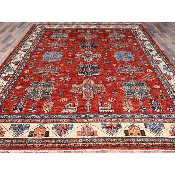 8'2" x 9'10" New Hand Knotted Red Wool Rectangle Oriental Rug - MOA10286273