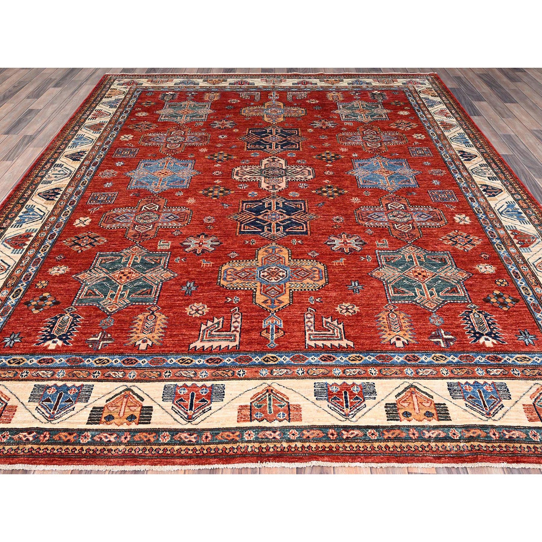 8'2" x 9'10" New Hand Knotted Red Wool Rectangle Oriental Rug - MOA10286273