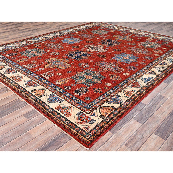 8'2" x 9'10" New Hand Knotted Red Wool Rectangle Oriental Rug - MOA10286273