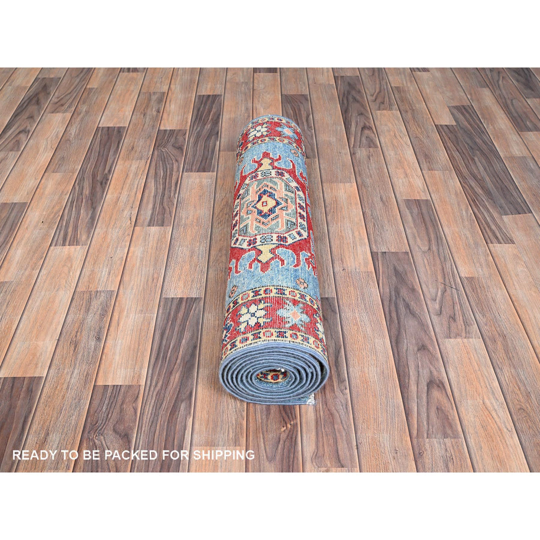 2'7" x 9'7" New Hand Knotted Blue Wool Runner Oriental Rug - MOA10286286