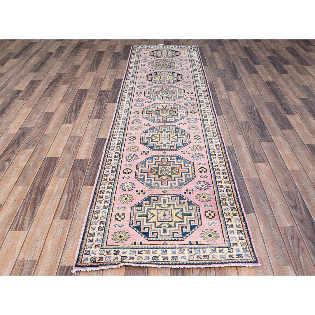 2'7" x 9'7" New Hand Knotted Pink Wool Runner Oriental Rug - MOA10286287