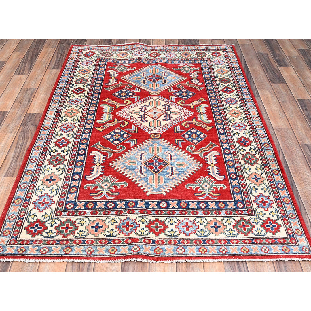 3'10" x 5'8" New Hand Knotted Red Wool Rectangle Oriental Rug - MOA10286296