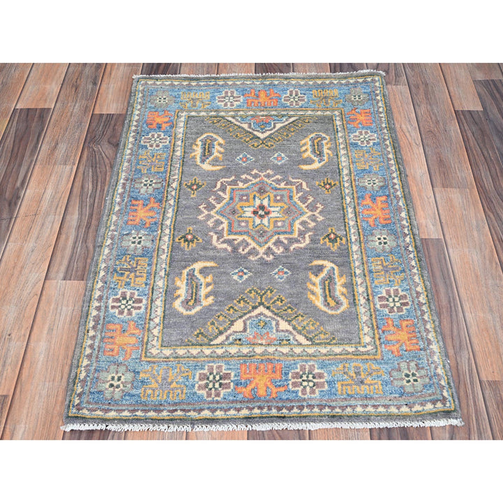 2'1" x 2'11" New Hand Knotted Grey Wool Rectangle Oriental Rug - MOA10286303