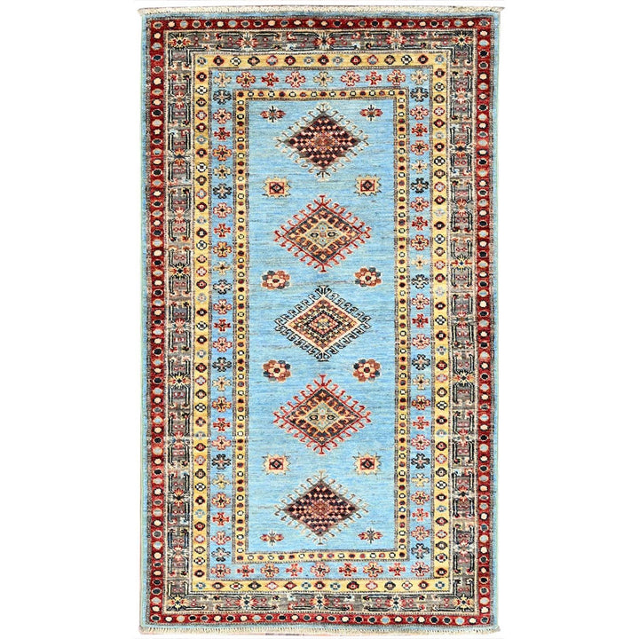 3'0" x 5'2" New Hand Knotted Blue Wool Rectangle Oriental Rug - MOA10286319