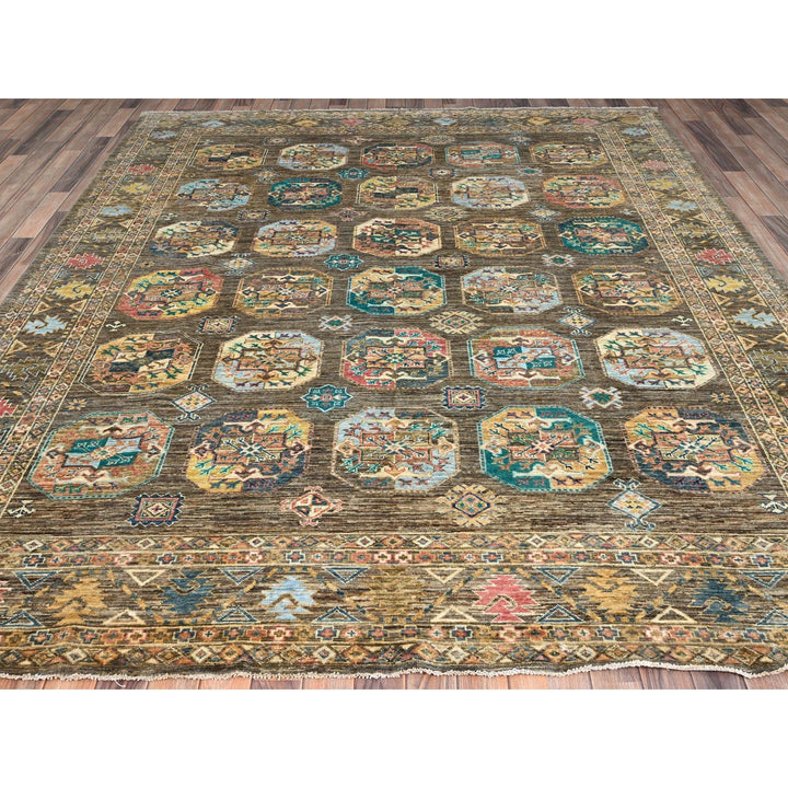 8'5" x 9'11" New Hand Knotted Green Wool Rectangle Oriental Rug - MOA10286341