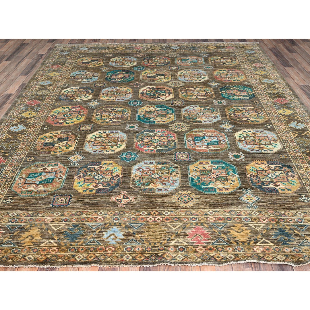 8'5" x 9'11" New Hand Knotted Green Wool Rectangle Oriental Rug - MOA10286341